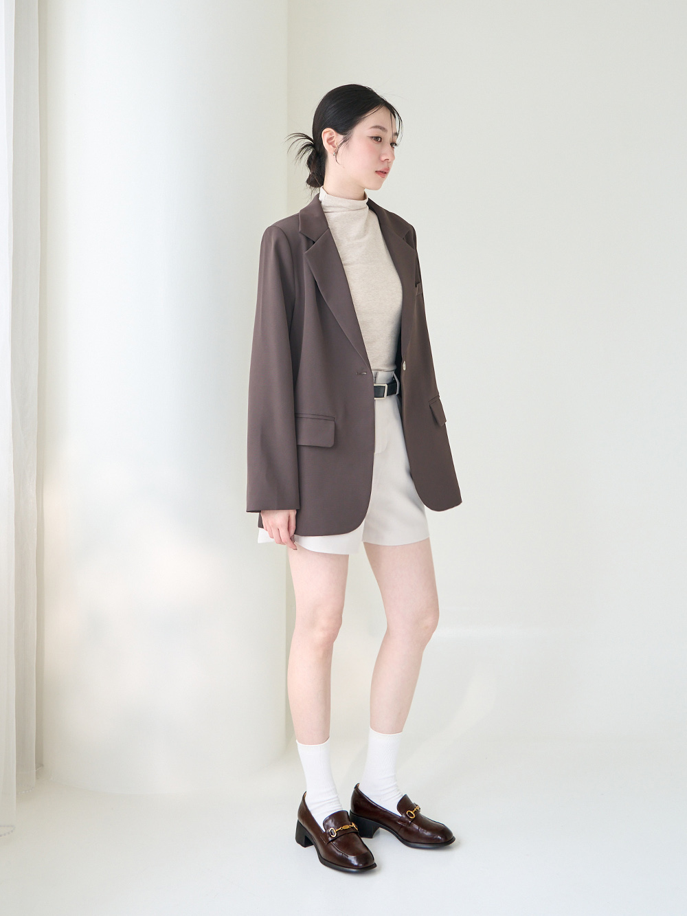 【真皮系列】波浪靜音跟馬銜釦樂福鞋 棕色