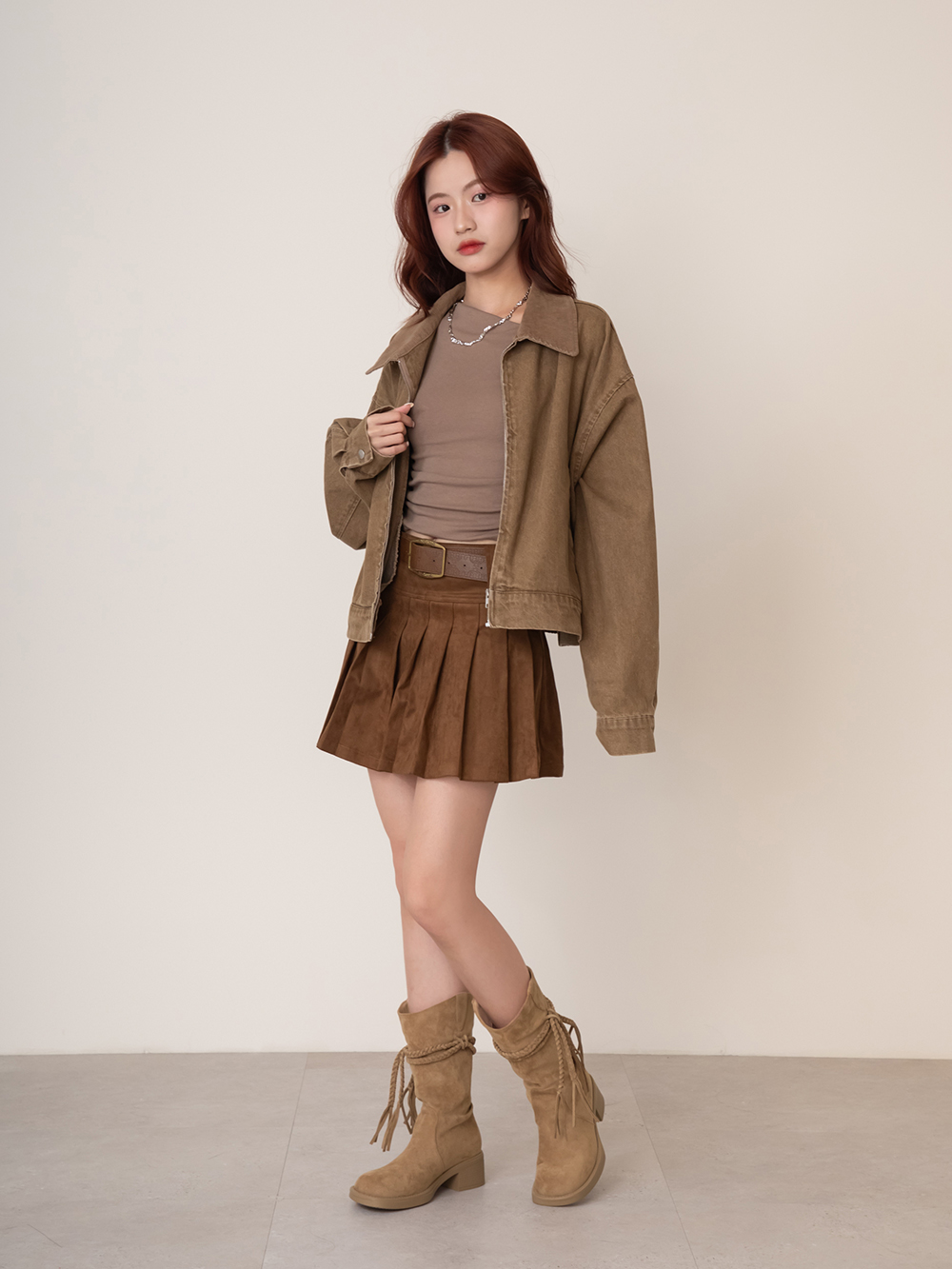 沙漠游牧風流蘇V口西部短靴 杏色