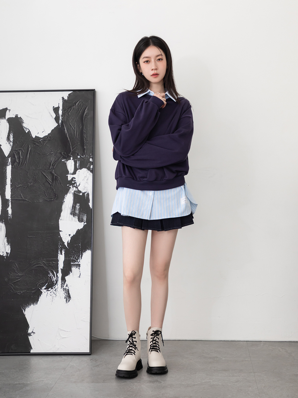 帥氣攻略．側V剪裁綁帶馬汀短靴 香草米