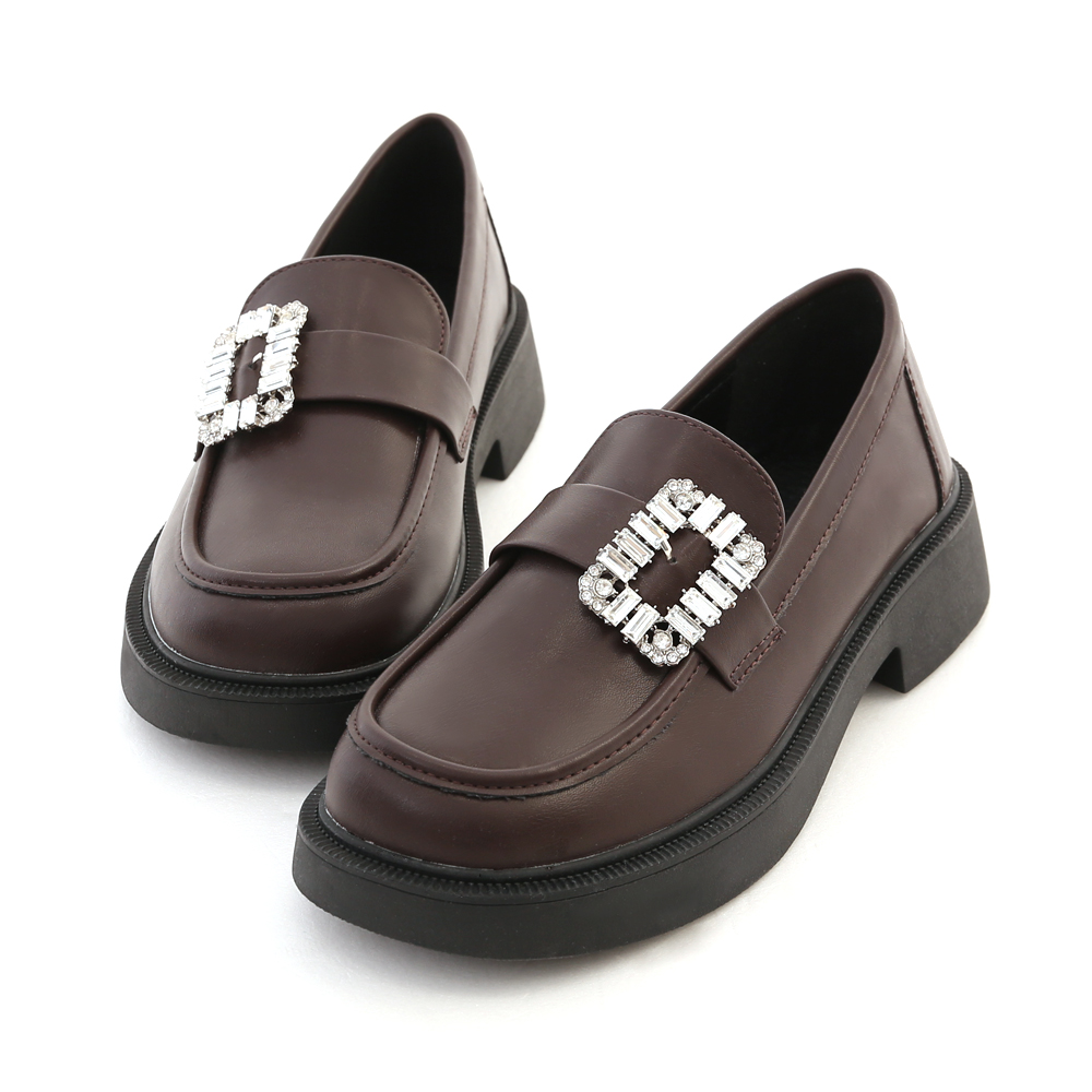 Crystal Embellished Chunky-Sole Loafers Dark Brown