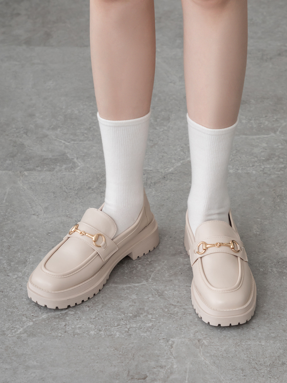復刻經典．鬆糕底馬銜釦樂福鞋 香草米白