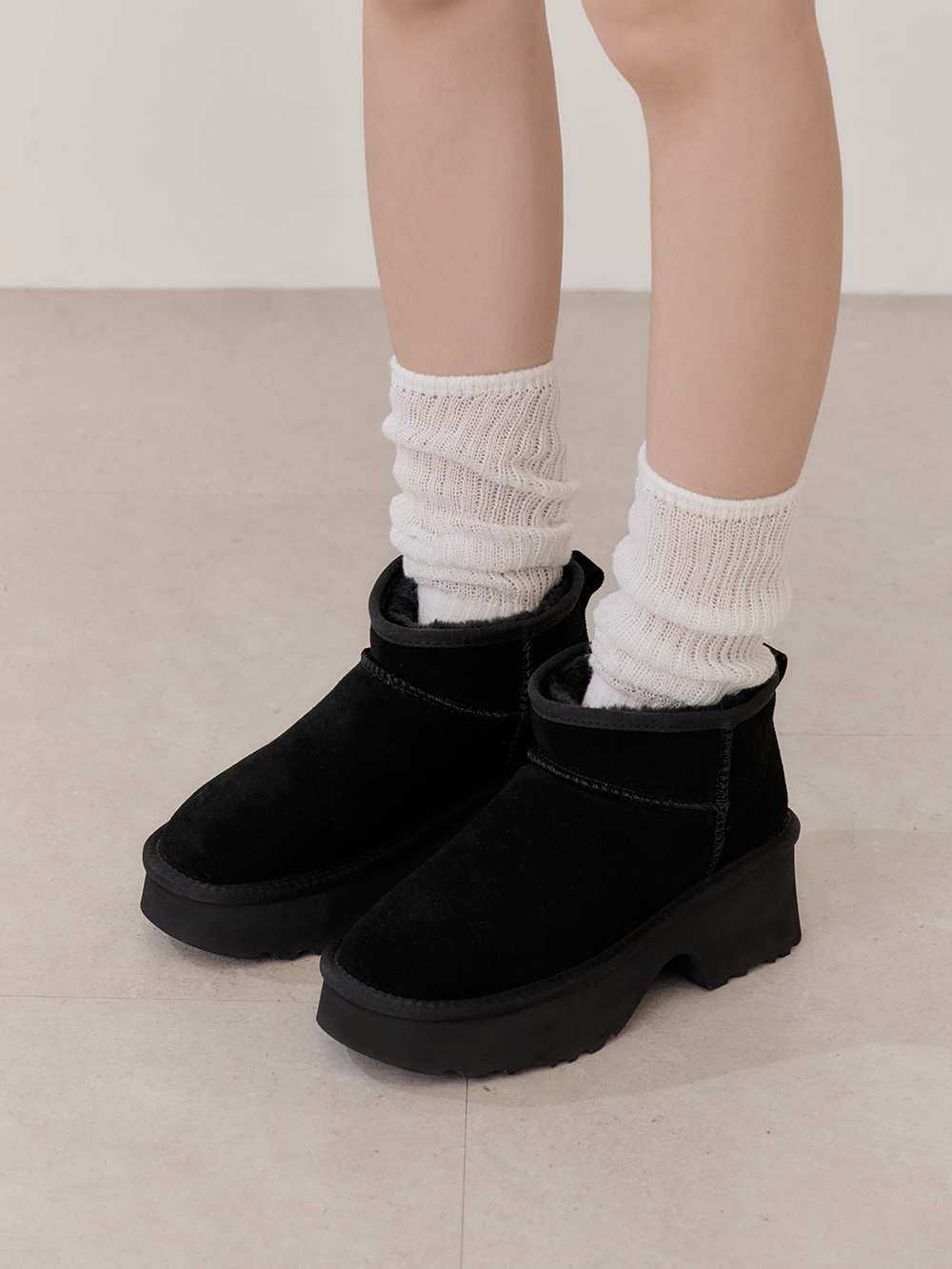 保暖神器厚底升級版真皮雪靴 黑色