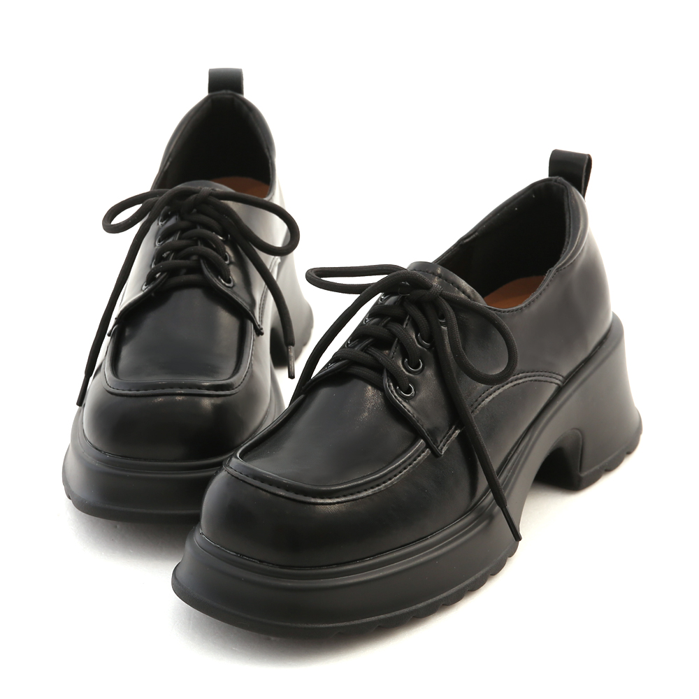 Lightweight Thick Sole Lace-Up Derby Shoes Black