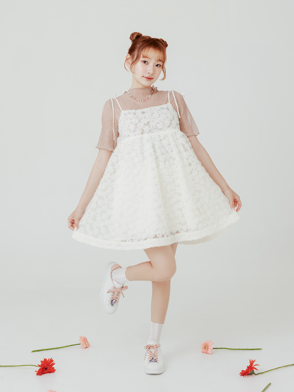 【Disney】牡蠣寶寶雙色鞋帶小白鞋 草莓粉