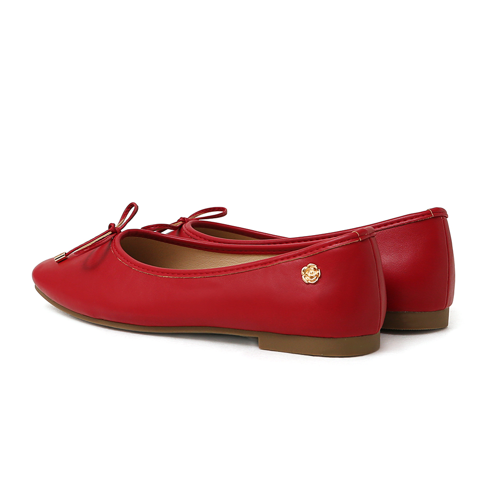浪漫花釦．小蝴蝶結平底芭蕾娃娃鞋 魅力紅