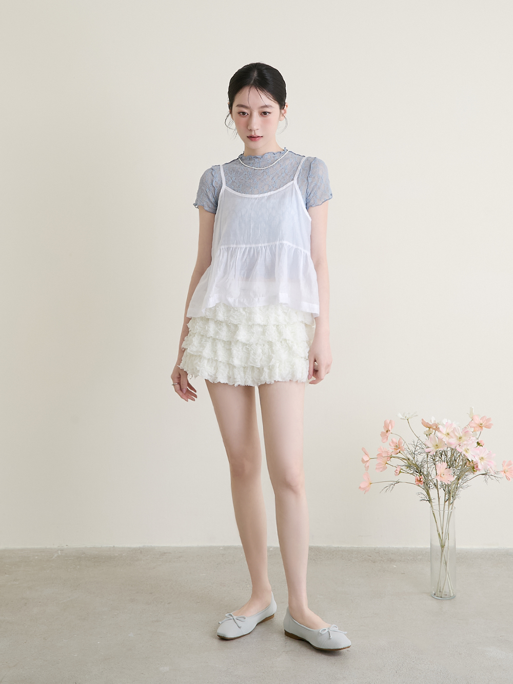 【3D零感雲織鞋】蝴蝶結方頭芭蕾鞋 象牙灰