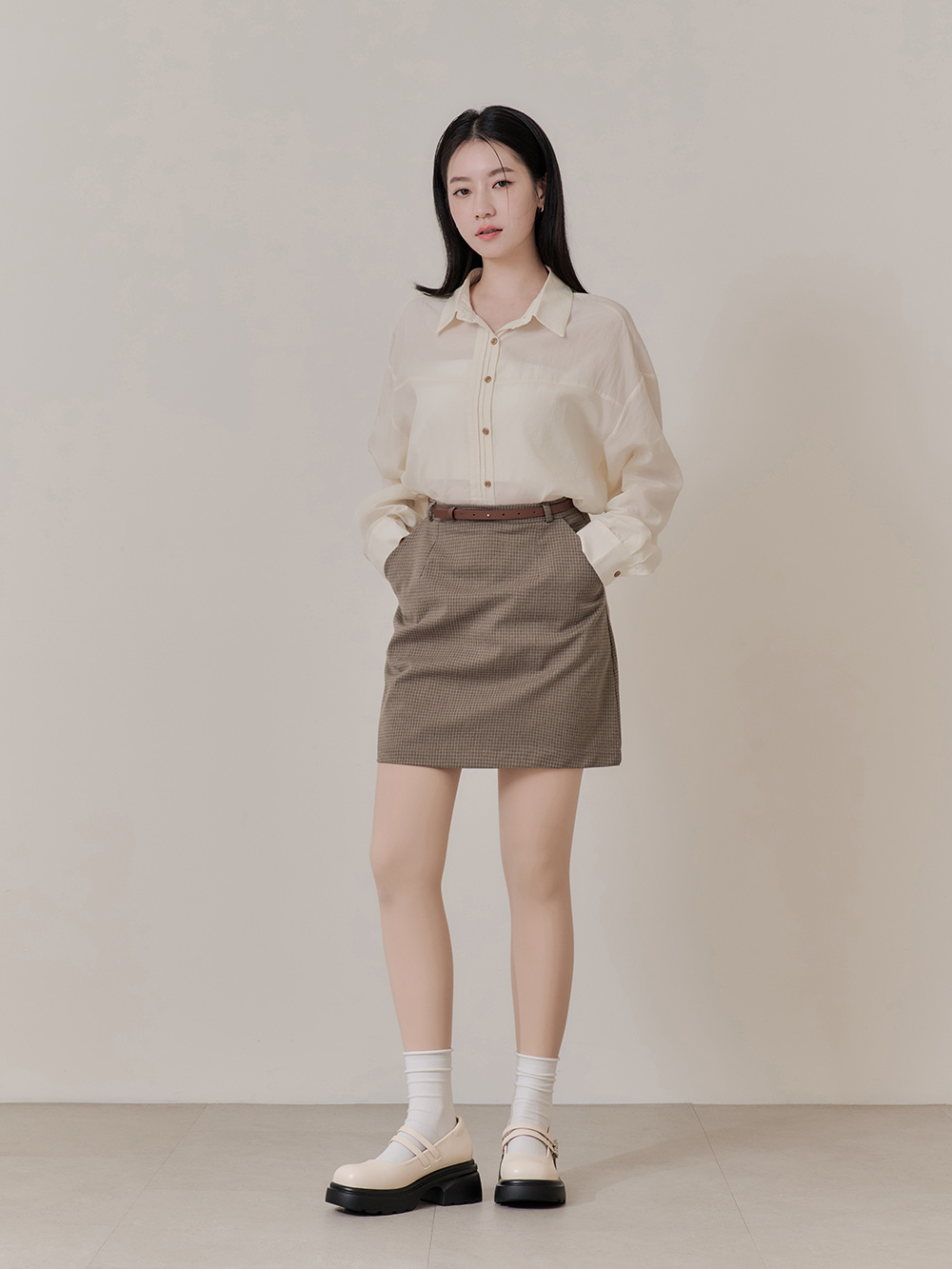 甜蜜愛心釦雙帶輕量瑪莉珍鞋 米白