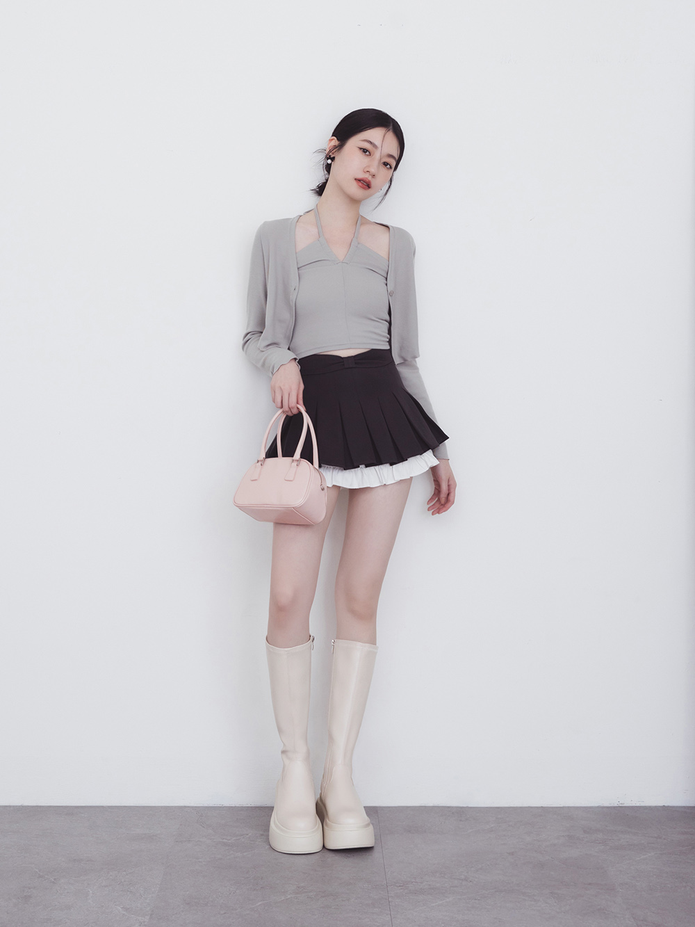 時髦大長腿．Plus級加厚鬆糕底瘦瘦長靴 香草米