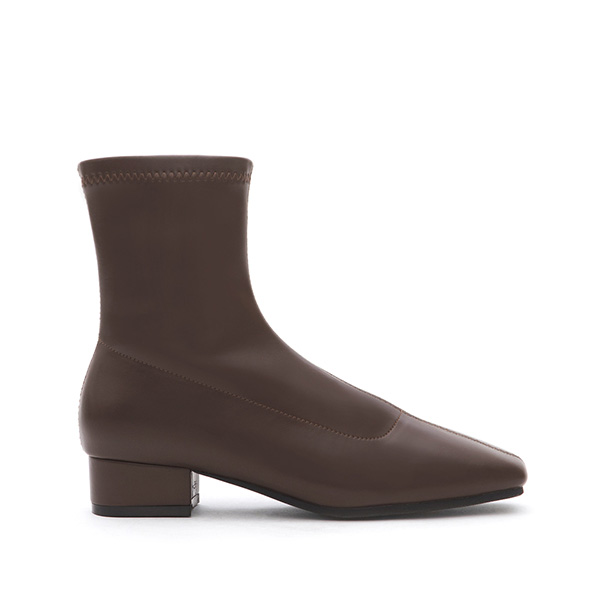 Stradivarius Seam Front Square-Toe Low-Heel Slim Boots Dark Brown