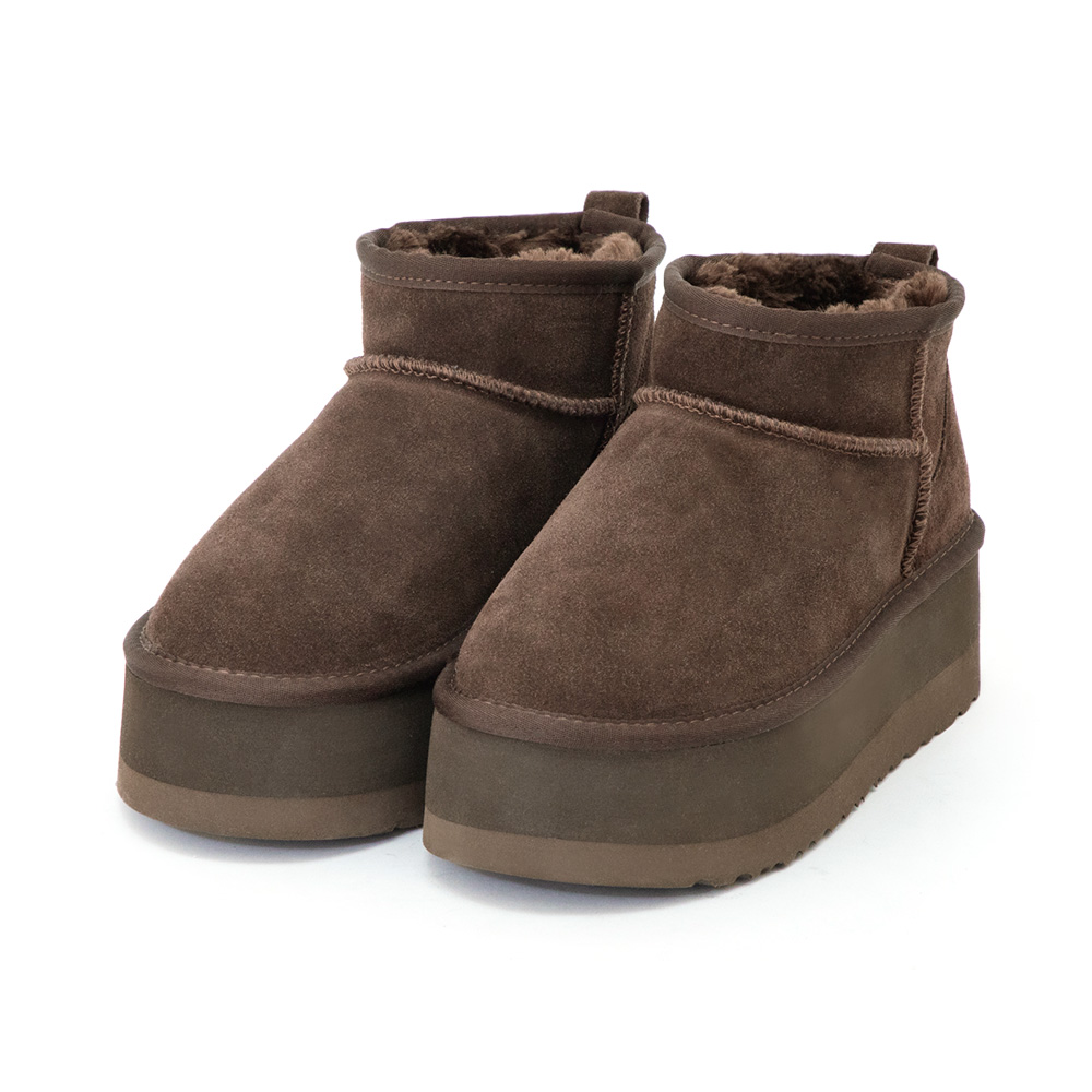 冬戀5cm增高底真皮短筒雪靴 復古咖