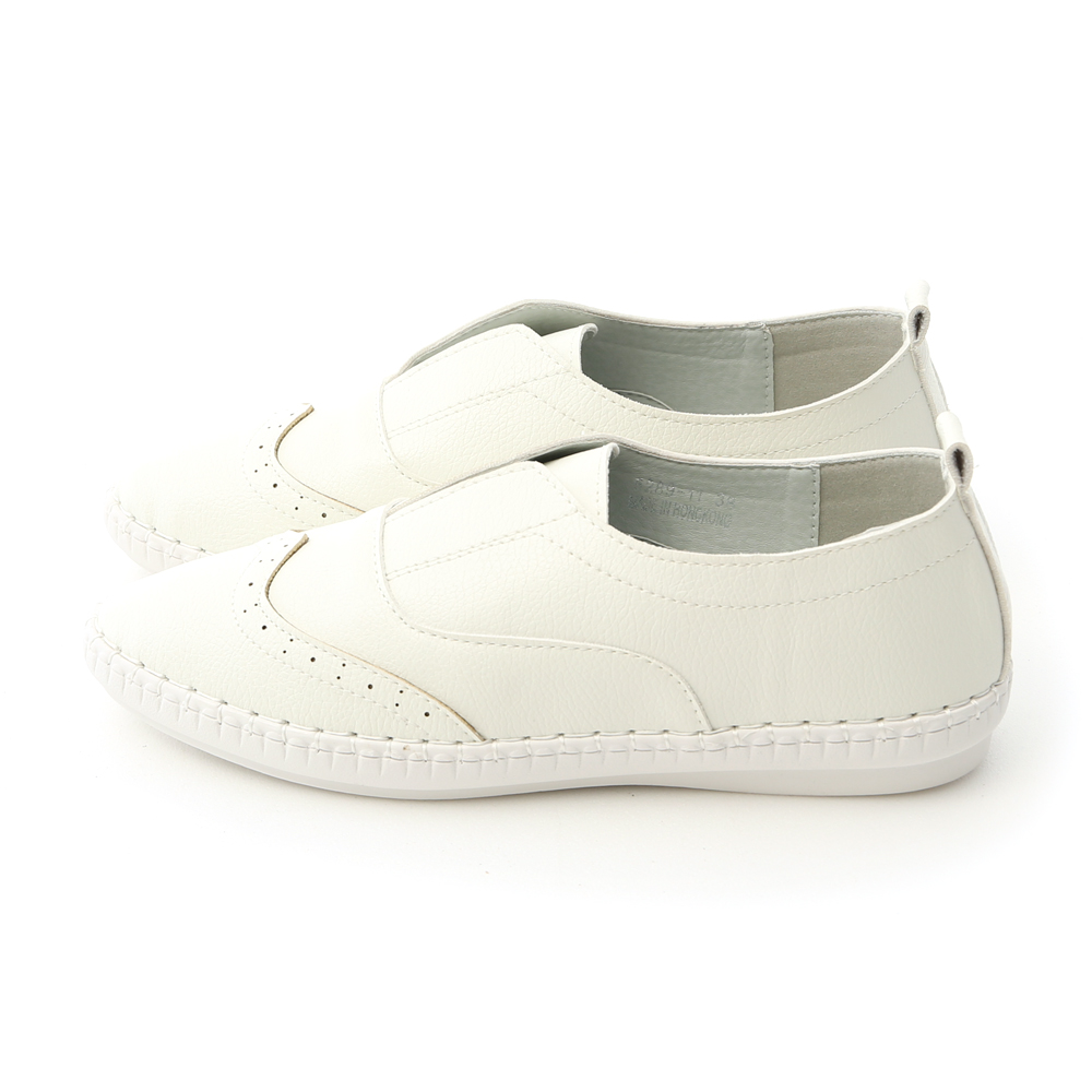 Stitch Detail Laceless Soft Leather Shoes White