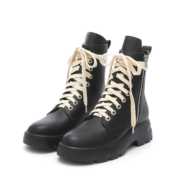 Lightweight Sole Colorblock Combat Ankle Boots Black