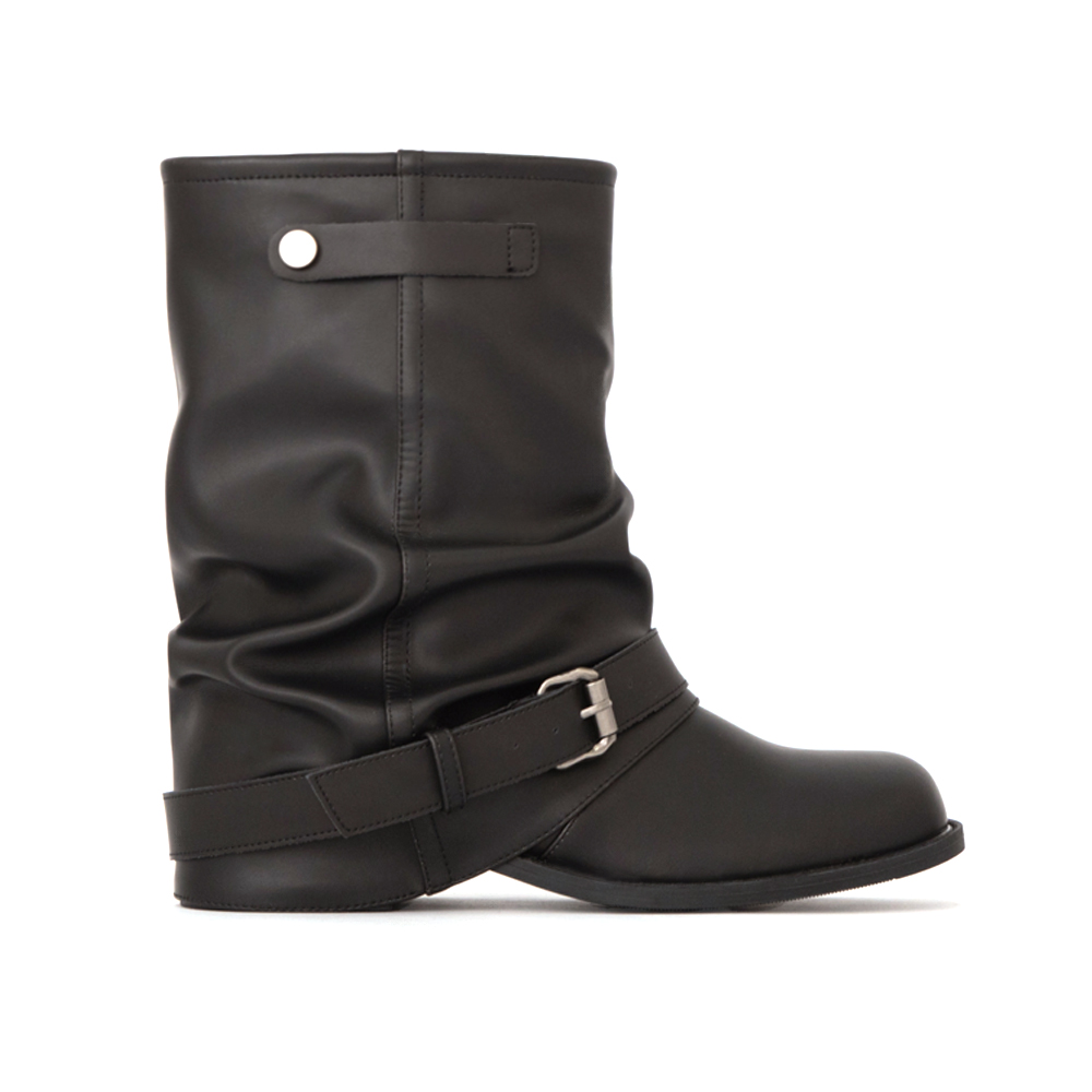 潮流對決釦環堆堆褲管短靴 黑色