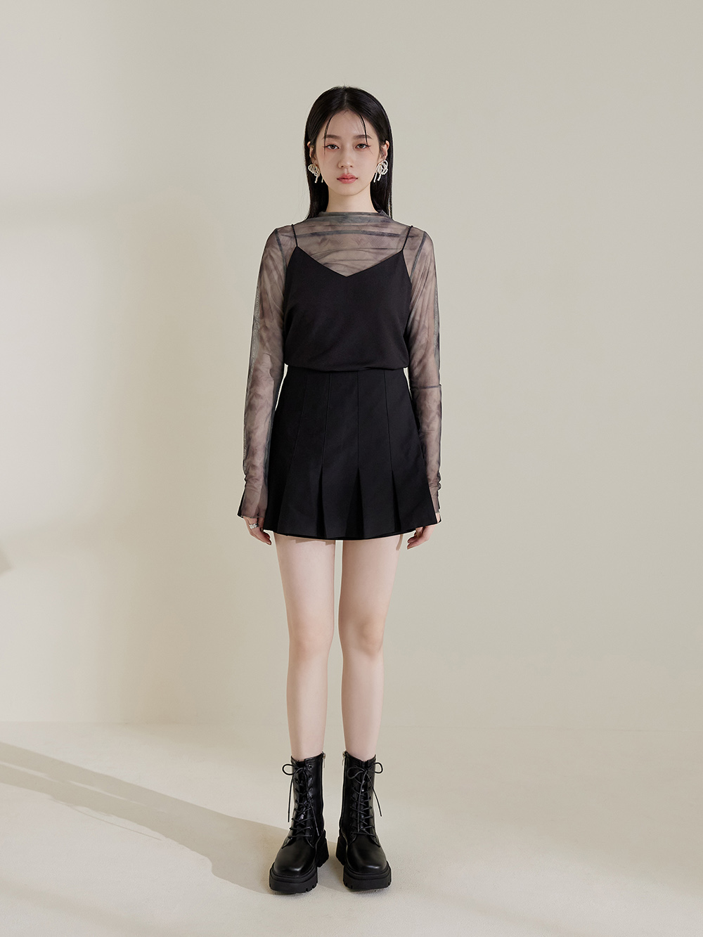 酷甜小妞.方糖鬆糕厚底綁帶短靴 時尚黑