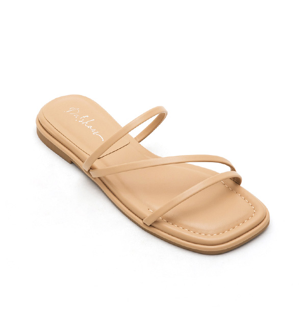 Cross Strap Flat Sandals Beige