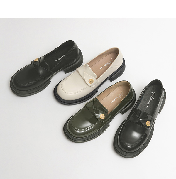 Coin Embellished Square Toe Loafers Green