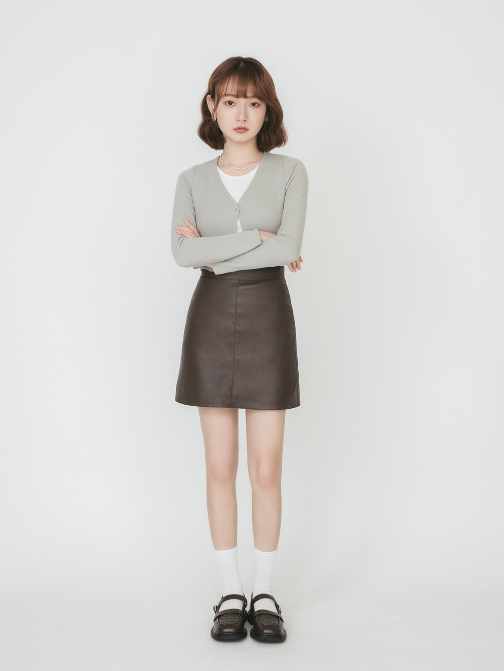 棋盤格編織樂福瑪莉珍鞋 咖