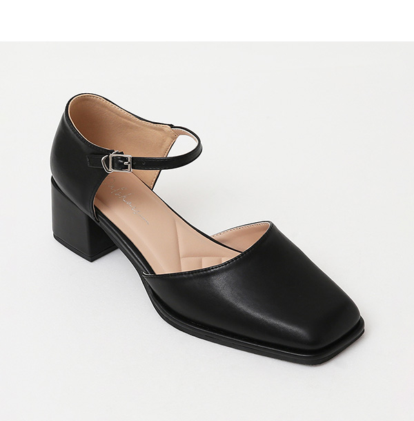 4D Cushioned Square Heel Cut-out Mary Jane Shoes Black
