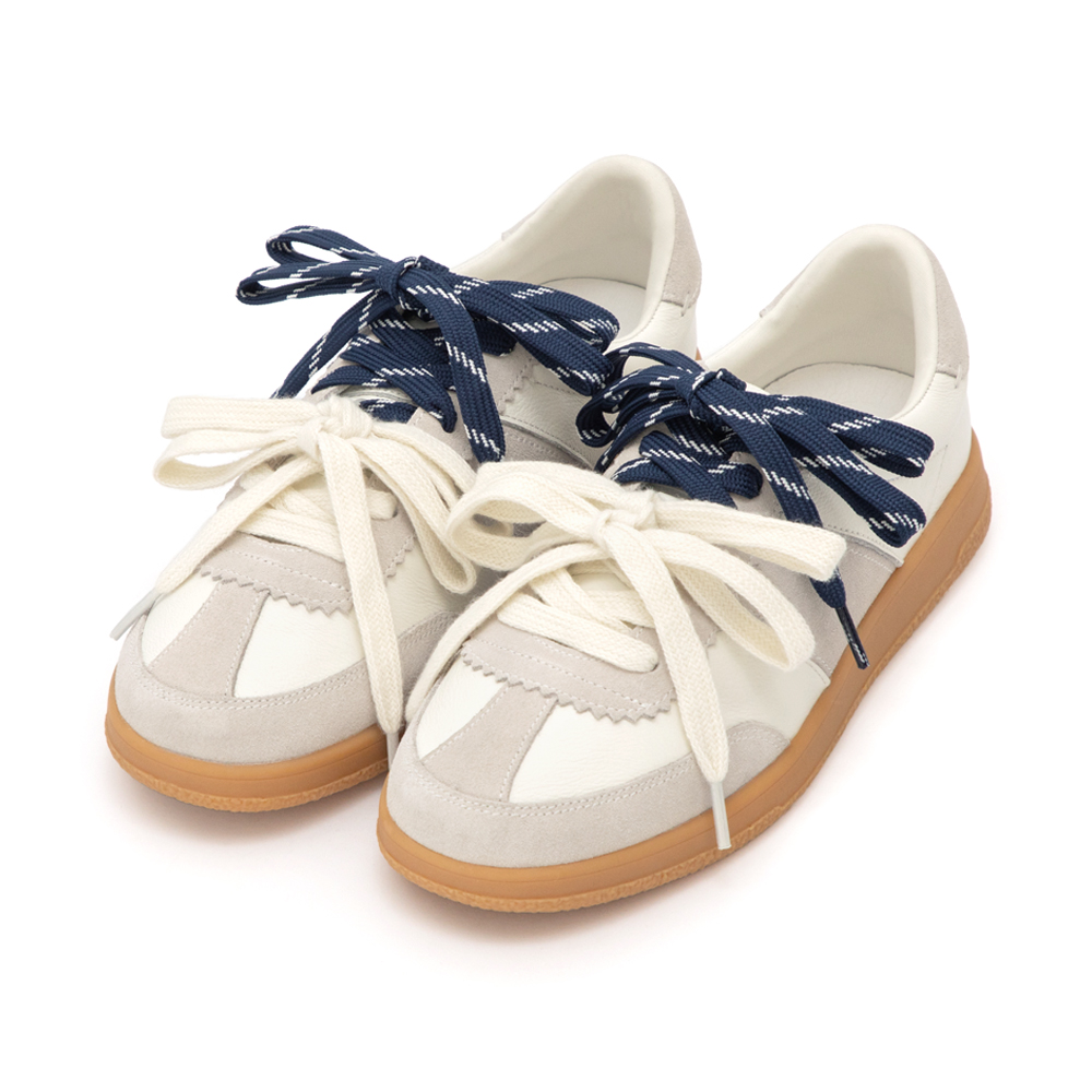 進化版2.0雙色鞋帶真皮德訓鞋 米白色