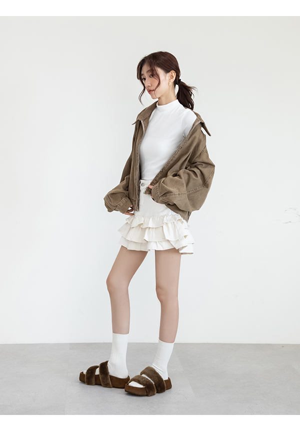 軟萌毛毛一字雙帶厚底拖鞋 咖色