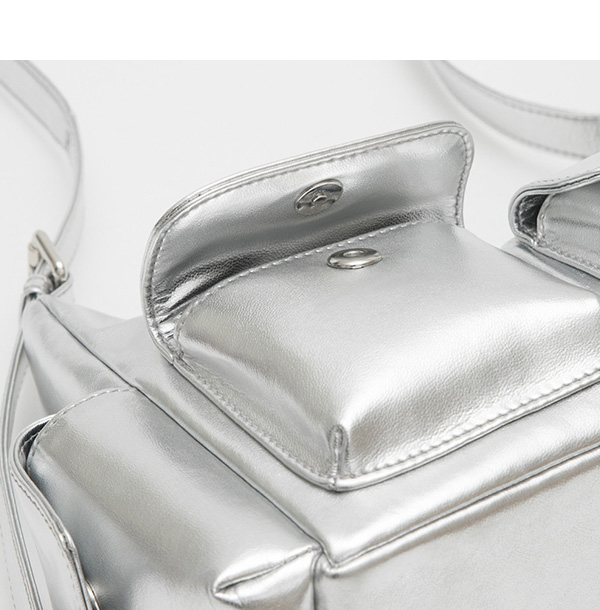 Double Pocket Sling Bag Silver