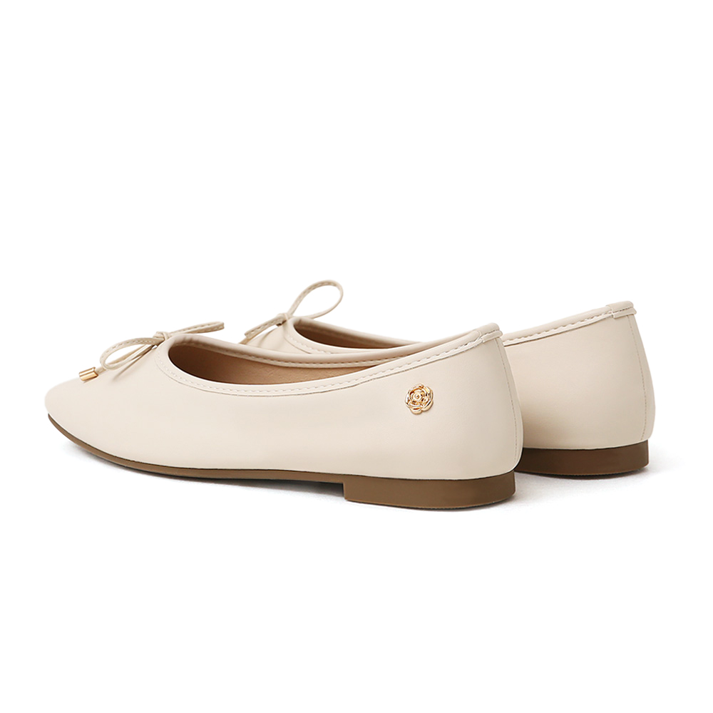 浪漫花釦．小蝴蝶結平底芭蕾娃娃鞋 香草米