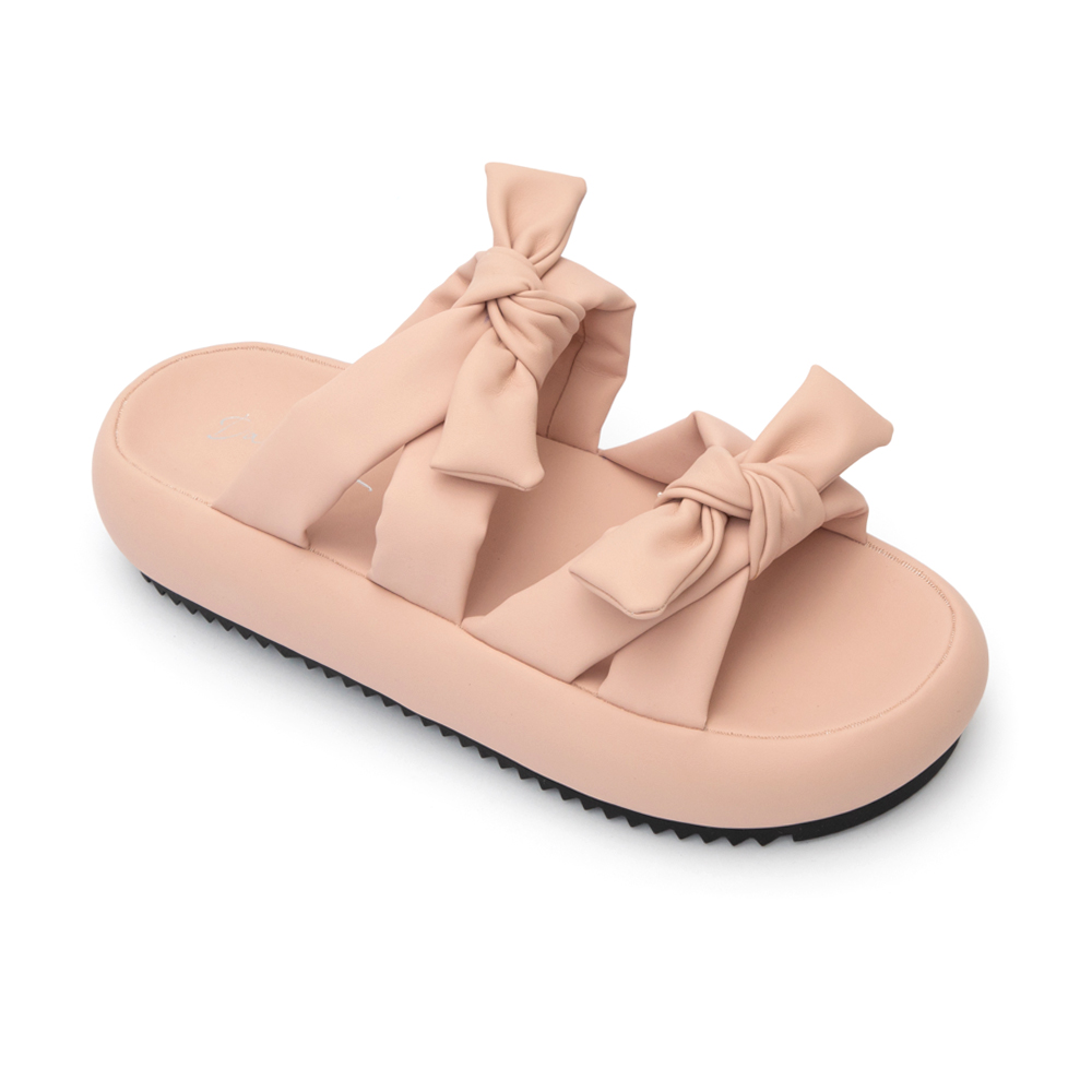 可愛雙蝴蝶結胖胖底氣墊拖鞋 粉