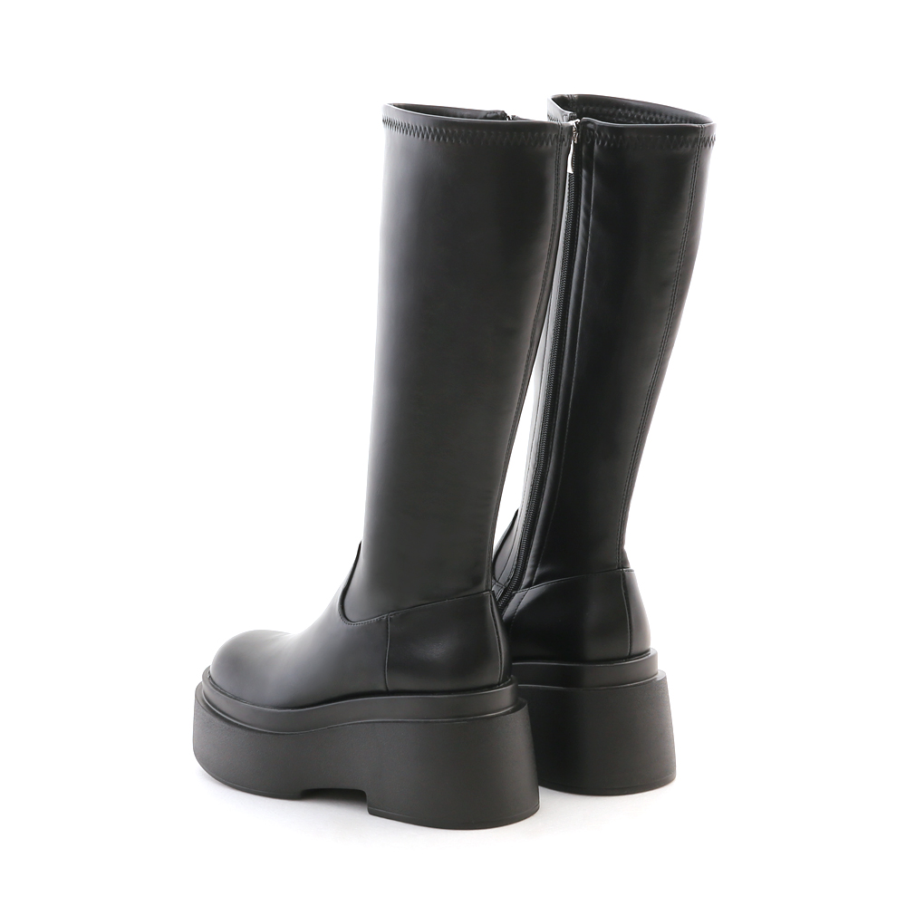 時髦大長腿．Plus級加厚鬆糕底瘦瘦長靴 時尚黑