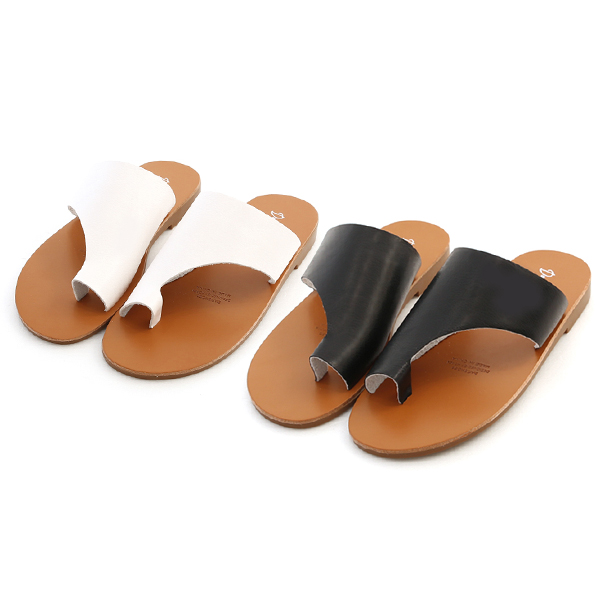 Soft Leather Slip-On Flat Sandals Black