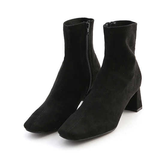 Plain Square Toe Mid-Heel Slimming Boots Textured black