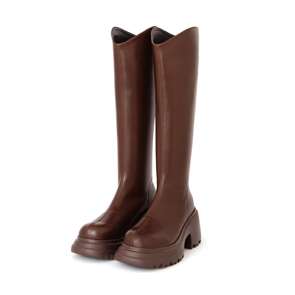 美圖V口輕量厚底瘦瘦長靴 復古咖