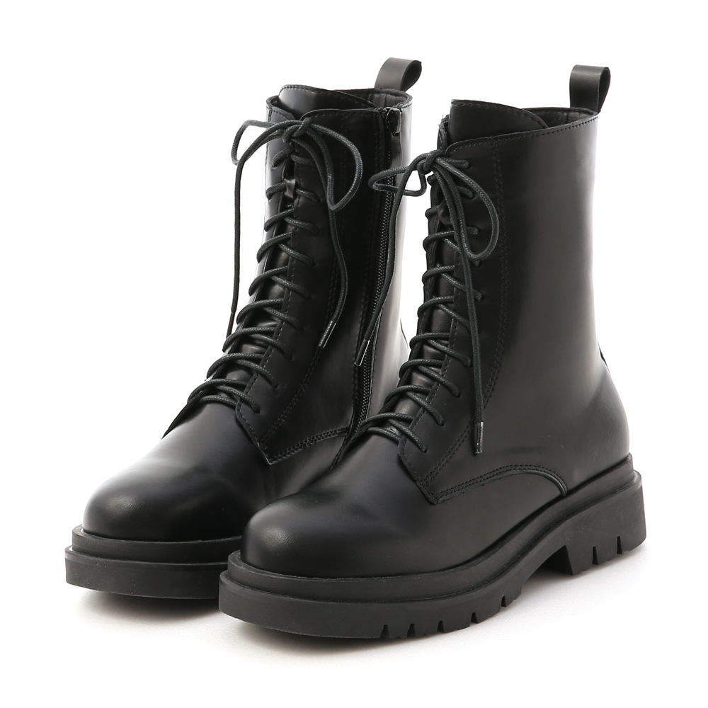 Chunky Sole Lace-Up Mid-Tube Martin Boots Black