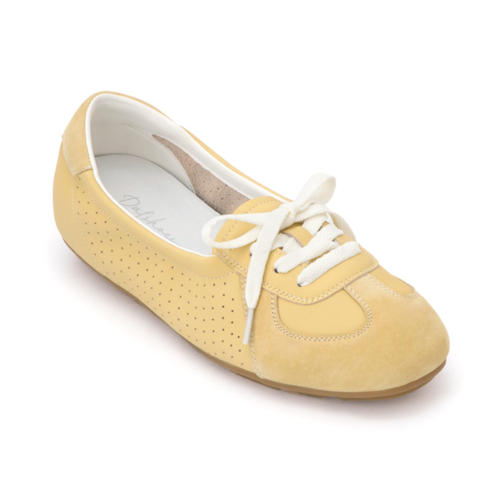 粉彩系列真皮綁帶淺口休閒鞋 黃色
