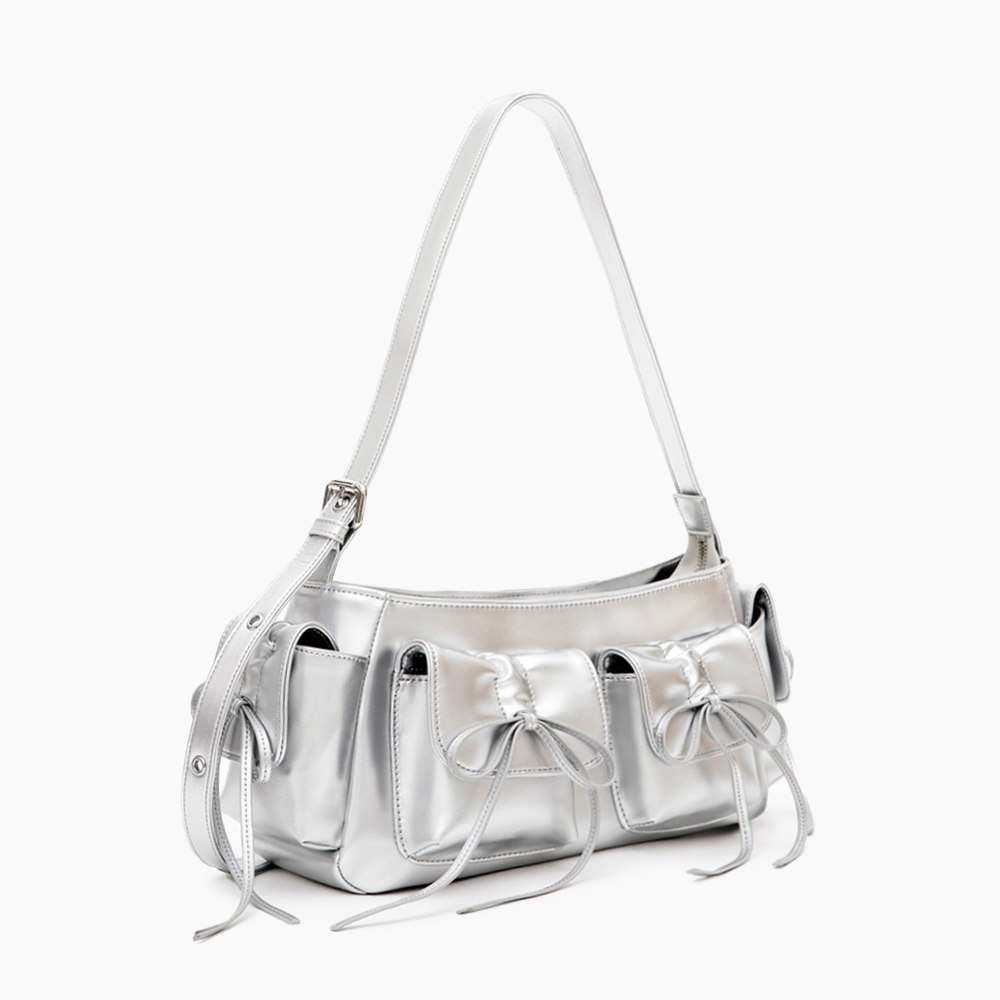 Bowtie Multi-Pocket Convertible Crossbody Bag Silver