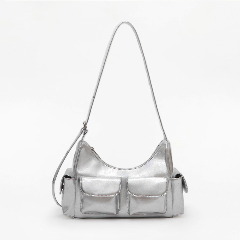 Double Pocket Sling Bag Silver