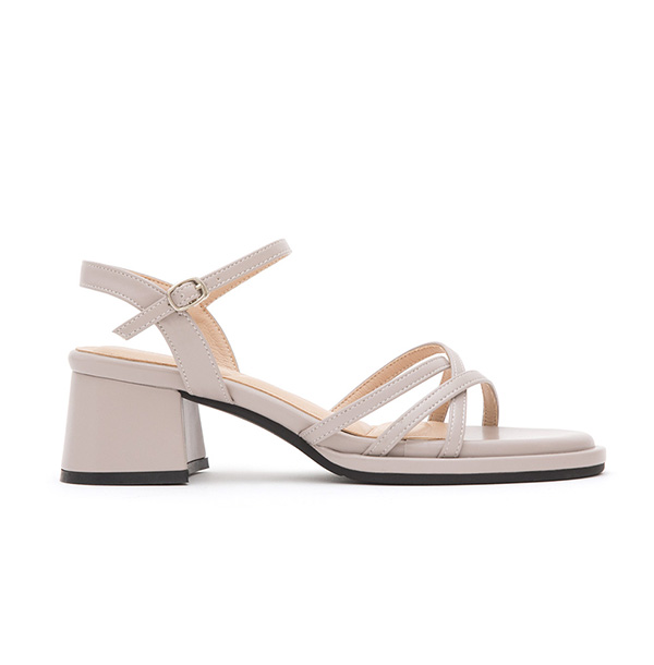 Cross-Strap Mid-Heeled Sandals Grey