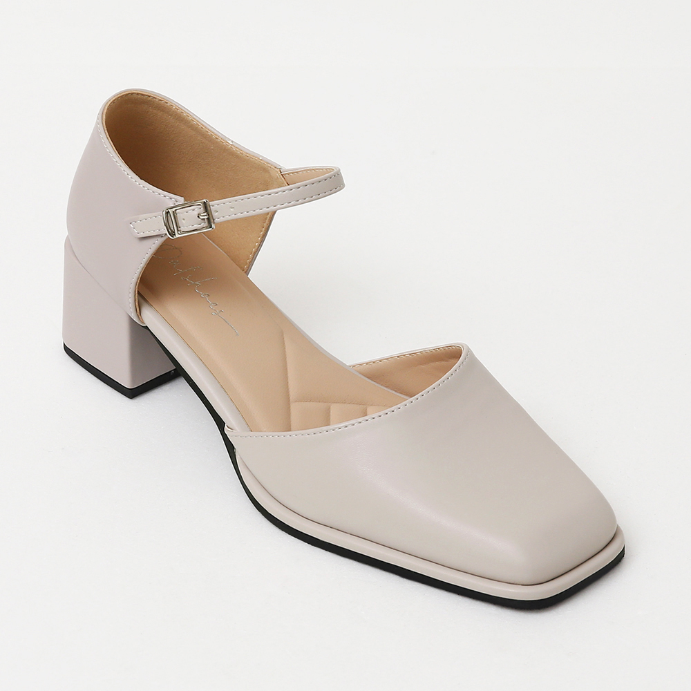 4D Cushioned Square Heel Cut-out Mary Jane Shoes Grey