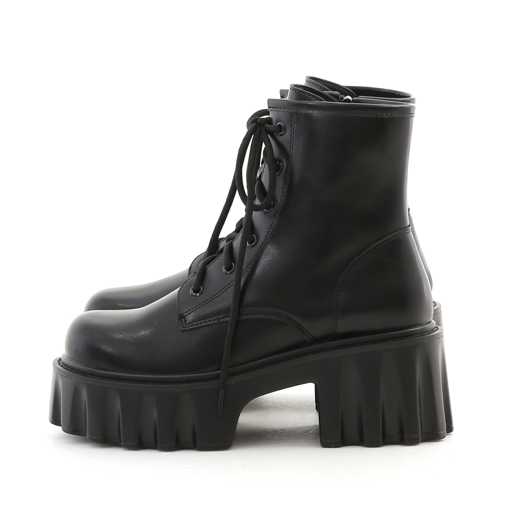 Zig-Zag Chunky Platform Lace-Up Boots Black