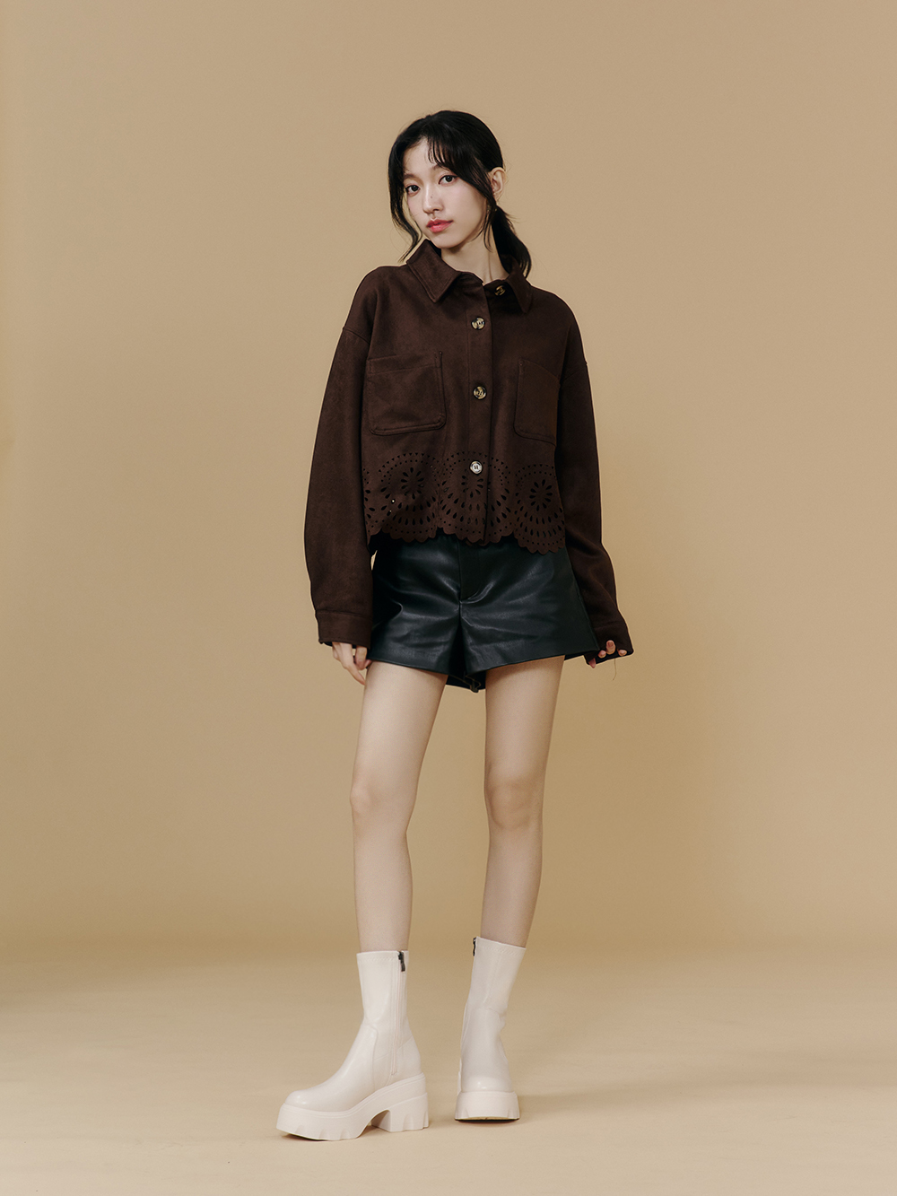 演唱會必備9.5cm輕量厚底瘦瘦短靴 米白色