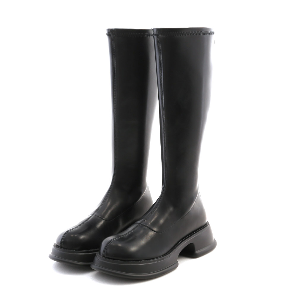 Plain Lightweight Thick Sole Slimming Tall Boots Black