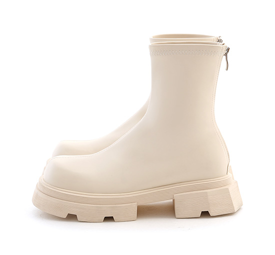 Plain Zig-Zag Sole Slimming Boots Vanilla