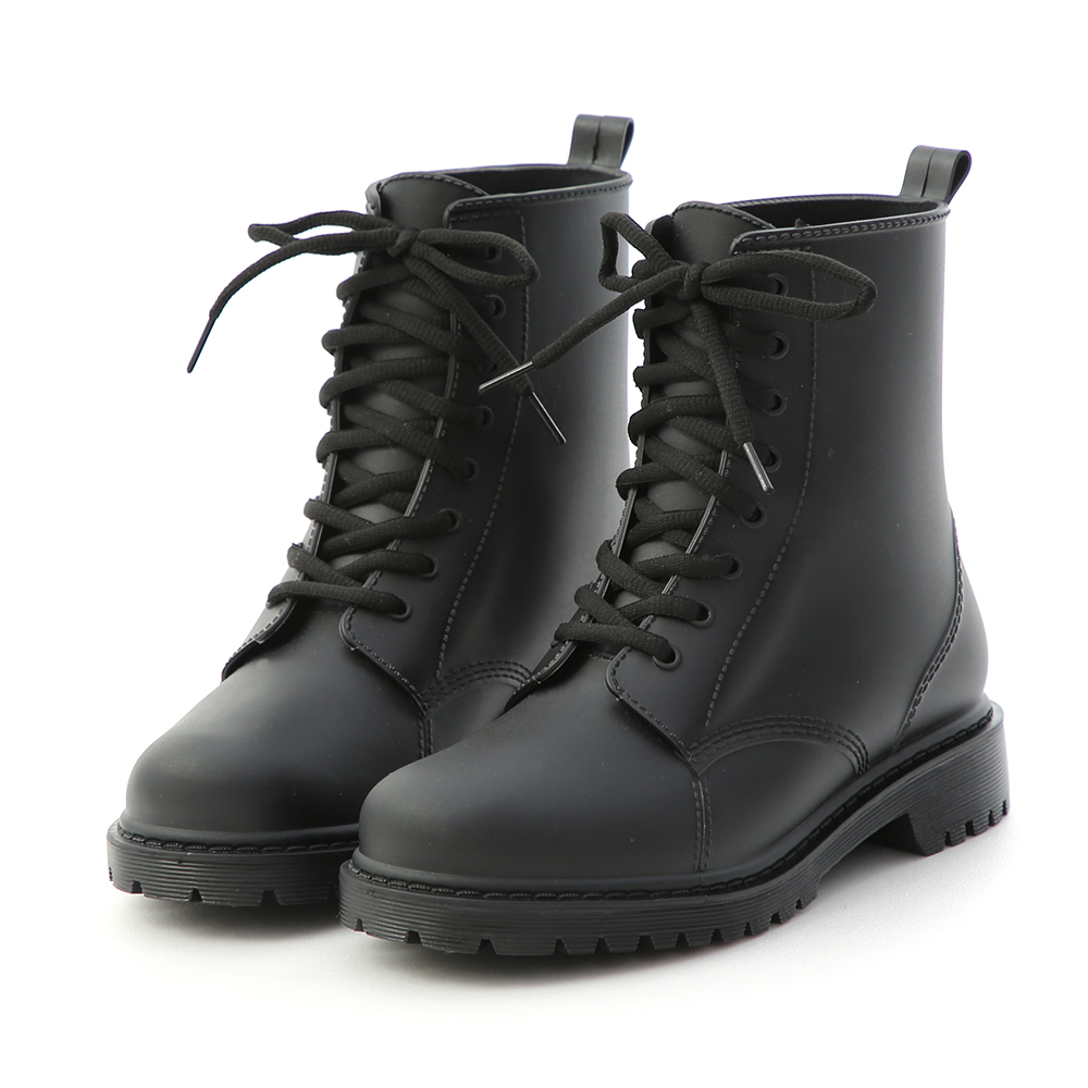 Lace-Up Combat Rain Boots Black