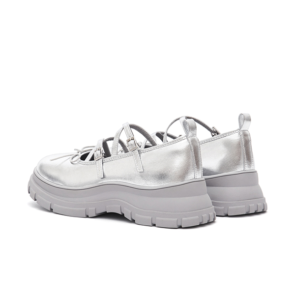 浪漫圈粉蝴蝶結交叉帶瑪莉珍鞋 銀