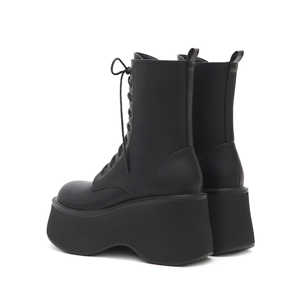 K-pop Girl Thick-Sole Lace-Up Ankle Boots Black