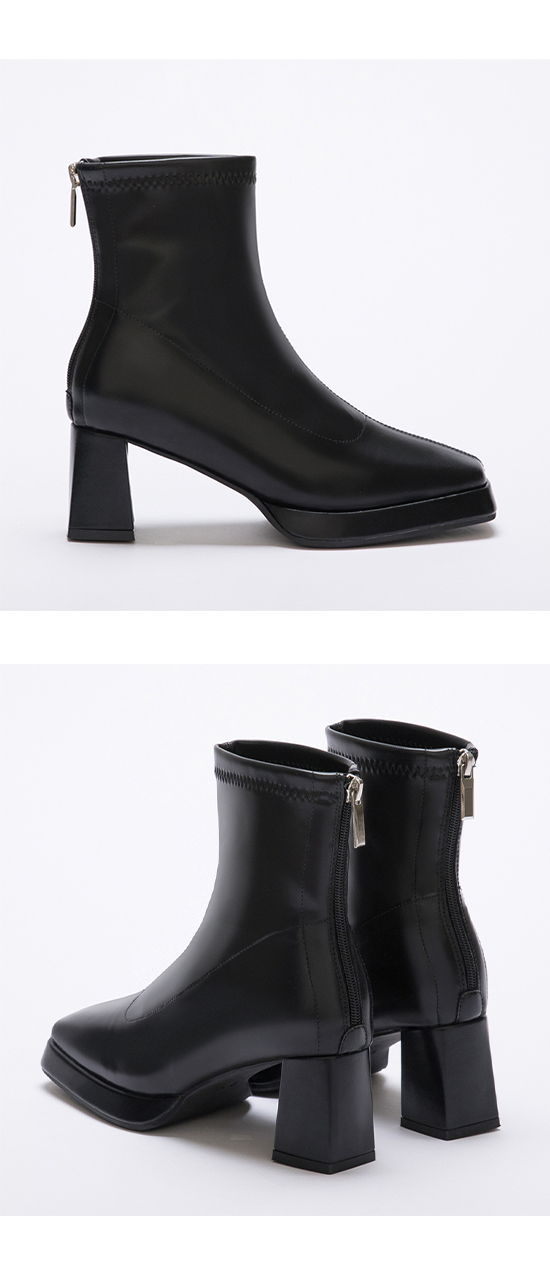 Plain Square Toe Platform High-Heel Slimming Boots Black