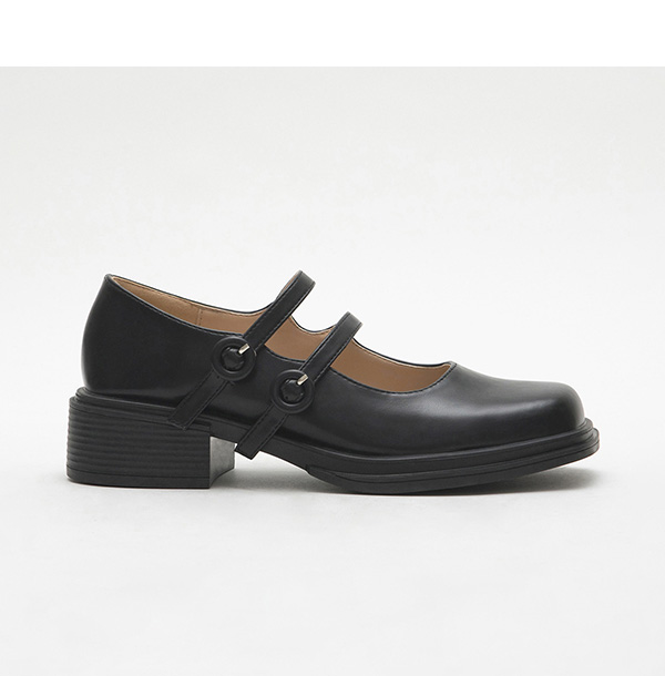 Double-Strap Square Toe Mary Jane Shoes Black