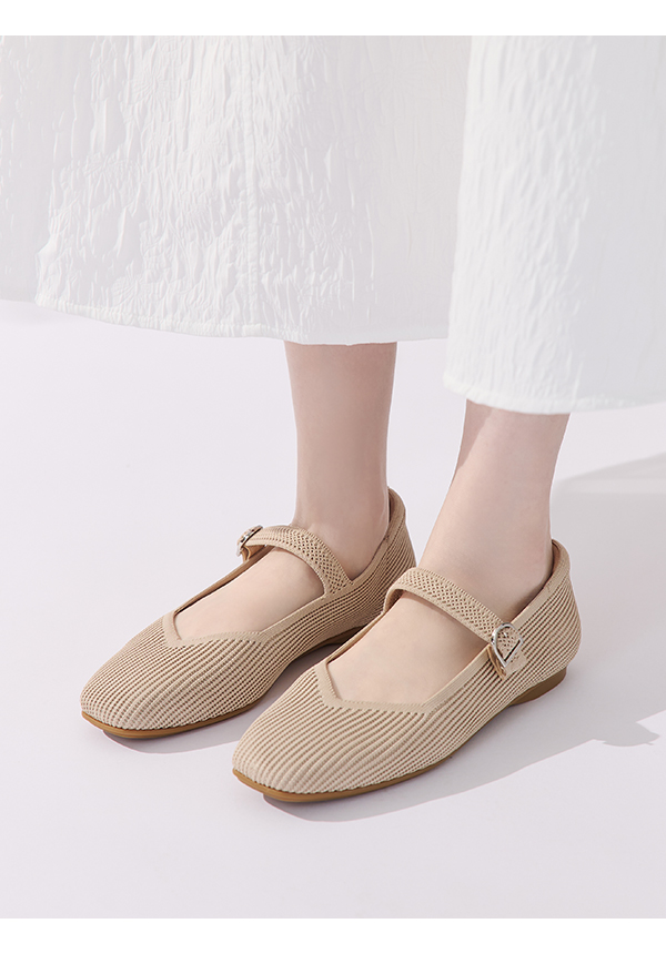 【3D零感雲織鞋】方頭瑪莉珍鞋 密茶杏