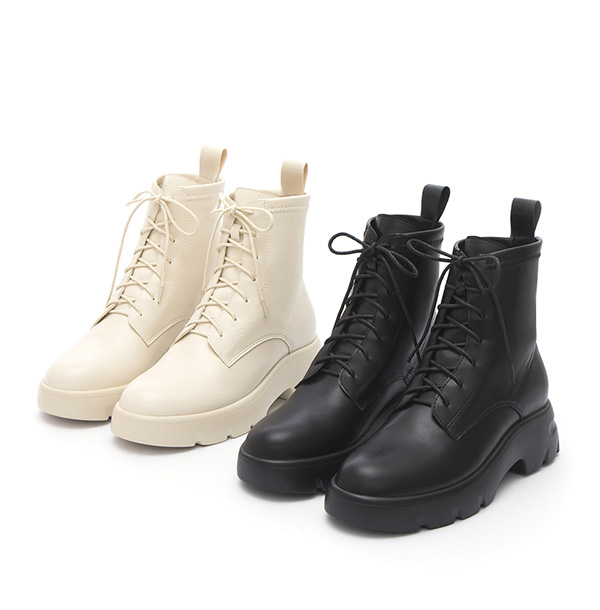 Lightweight Sole Lace-Up Boots Beige