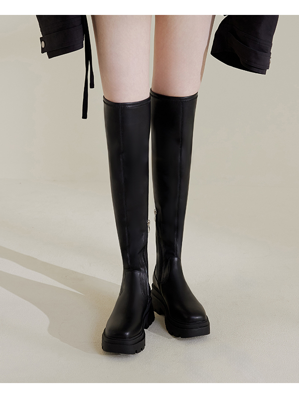 Over-The-Knee Fitting Tall Boots Black