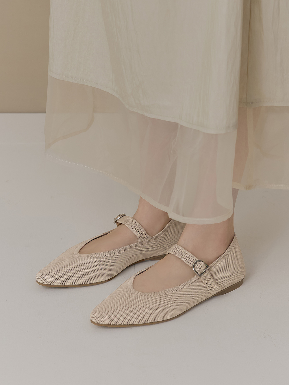 【3D零感雲織鞋】尖頭瑪莉珍鞋 密茶杏